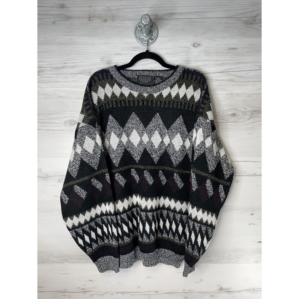 Vintage Sweater Graphix Sweater Mens Large Black‎ Geometric Knit Retro Korea 90s